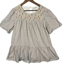 Orange Creek Embroidered Blouse Ruffle Boho Tan Gingham Size M - $242.96 MXN