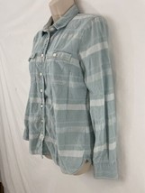 J Crew Womans M Aqua Stripe Cotton Flannel Shirt - $14.85