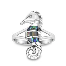 Charming Tropical Seahorse Inlay Abalone Shell .925 Silver Ring-6 - £17.13 GBP