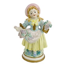 Vintage Porcelain Bisque Girl with Grapes Figurine Occupied Japan 6.25&quot; ... - £7.82 GBP