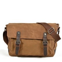 Military Vintage Canvas Leather Crossbody Bag Men Shoulder Bags Waterproof Trave - £66.26 GBP