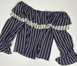 Flying Tomato Off The Shoulder Top Sz 3X Womens Navy Blue Striped Layers Ruffle - £14.38 GBP