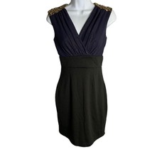 Vintage Mystic Bodycon Surplice Top Mini Dress M Black Blue Sequin Sleeveless - £20.82 GBP