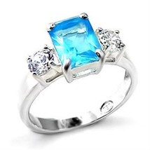 LOA457 - High-Polished 925 Sterling Silver Ring with Synthetic Spinel in Sea Blu - $31.50