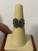 Sterling Silver Ruby Emerald Sapphire Butterfly Ring Size 7 - £36.81 GBP