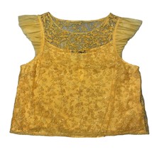 Anthropologie Geisha Designs Embroidered Tulle Tank Blouse Yellow Sequin... - £41.80 GBP