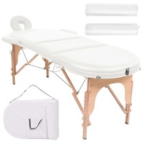 vidaXL Folding Massage Table with Bolsters, White Faux Leather, Adjustable - $331.49