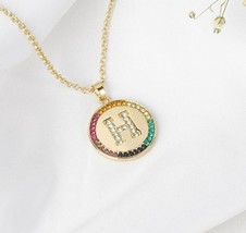 1.10Ct Multi Color Lab Created Diamond Letter &quot;H&quot; Pendant 14k Yellow Gold Plated - £107.31 GBP