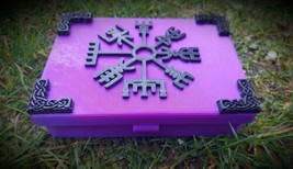 Handmade Purple Acrylic Jewellery Box with Viking vegvisir,  pagan Norse... - £19.04 GBP