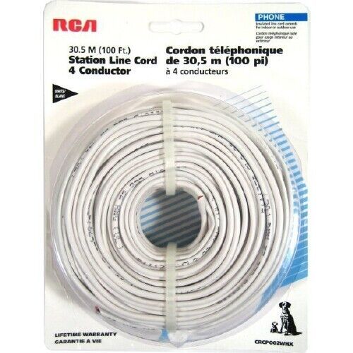 100 ft. RCA 4-Conductor Round Insulated Telephone Station Line Cord - White - $8.00