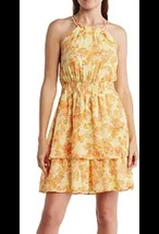 Collective Concepts Womens Yellow Orange Floral Lined Pullover Mini Dres... - £16.84 GBP