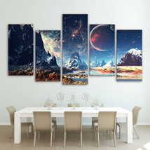 Multi Panel Print Space Mountain Canvas 5 Piece Wall Art Star Moon Earth Galaxy - £22.23 GBP+