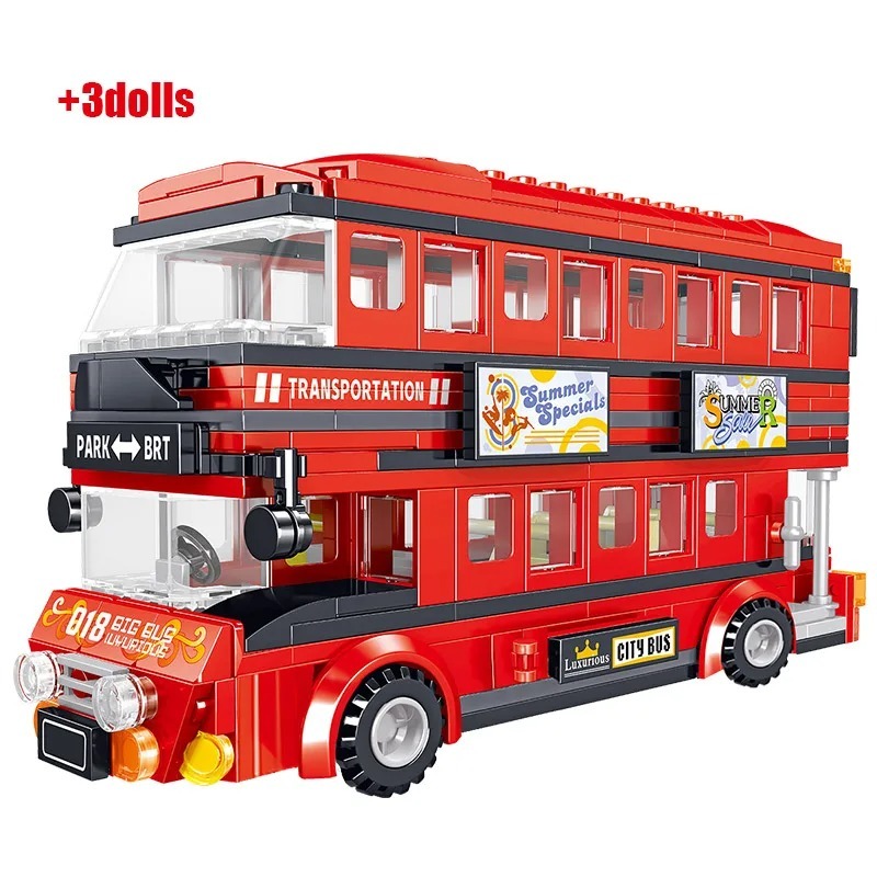 398PCS Brt Double Deck Bus Building Blocks Red Bus School Car Bricks Toys - $48.99