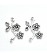 2 Flower Branch Connector Charms Cherry Blossom Antiqued Silver Link Pen... - $3.19