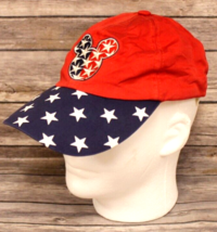 MICKEY MOUSE RED &amp; BLUE BASEBALL CAP WHITE EMBROIDERED STARS &amp; WHITE PRI... - $9.24