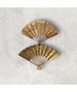 Brass Asian VTG. Solid Hand Fans Flying Dragon Phoenix Wall Décor Set of 2 - $28.02