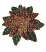 4 Nicole Miller Christmas Holiday Poinsettia Beaded 14&quot; Charger Placemat - £83.70 GBP