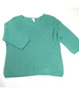 CHICO&#39;S Green with metallic 3/4 sleeve knit pullover sweater Size 3 - £12.72 GBP