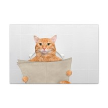 Funny Cat Reading Newspaper On Toilet Funny Canvas Wall Art for Home Decor Read - $85.49+