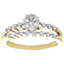 14K Yellow Gold Fn Diamond Flower Engagement + Wedding Rings Bridal Set 1-2 CT. - £84.94 GBP