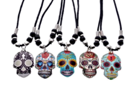 2 Pc Sugar Skull Necklace You Get 2 Dia De Los Muertos JL706 Black Cord New - £8.34 GBP