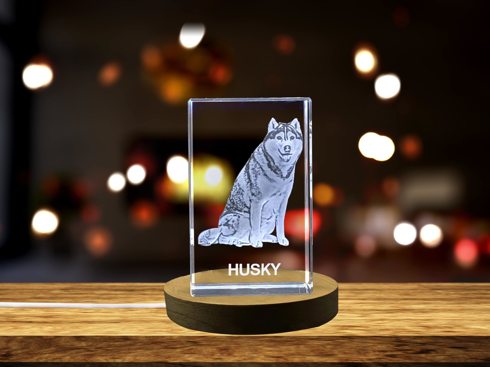 LED Base included | Playful Husky Crystal Carvings | Exquisite Gems Etched