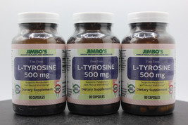 3 Pack! JIMBO&#39;S L-Tyrosine 500mg Supplement, 90 Capsules each, BB 12/2024 - £18.78 GBP