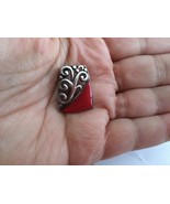 Sterling Silver Red CORAL Pen FILIGREE SCROLL Pendant - £13.22 GBP