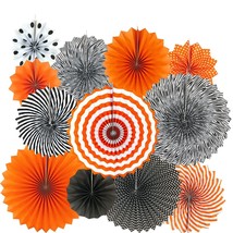 Black Orange Party Hanging Paper Fans Party Ceiling Hangings Halloween Baby Show - £14.08 GBP