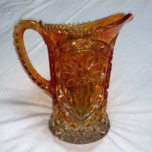 Vintage Imperial Carnival Glass Pitcher Daisy Mayflower Pattern Marigold Orange - £77.55 GBP