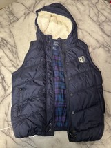 Y2K American Eagle Puffer Fur Hooded Winter Vest Coat Jacket Womens M Blue - $9.95