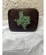 Vintage Unique Hand Crafted TEXAS Belt Buckle- Wood W/Texas Turquoise Inlay - $70.56 CAD