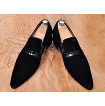 NEW  Handmade Black Formal Shoe,Men&#39;s Suede Leather Moccasin Loafer Formal Dress - £115.09 GBP