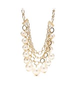 New Crown &amp; Ivy Faux Pearl Necklace Gold Tone Cluster Chunky Link Chain - £14.80 GBP