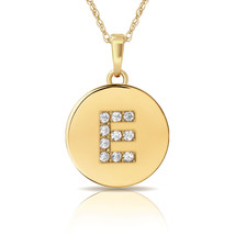 14K Yellow Gold Round Solitaire Disc Initial Letter "E" Flat Pendant 0.20Ct - $53.95+