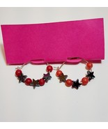 Vintage Stars Beads Loop Earrings Costume Handmade Dark Coral B66 Maine - $19.99