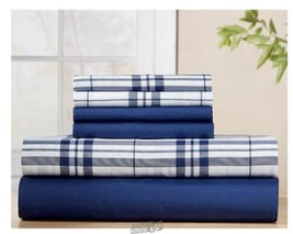 Plaid Microfiber 2-pk. Sheet Set Full Navy - £33.47 GBP