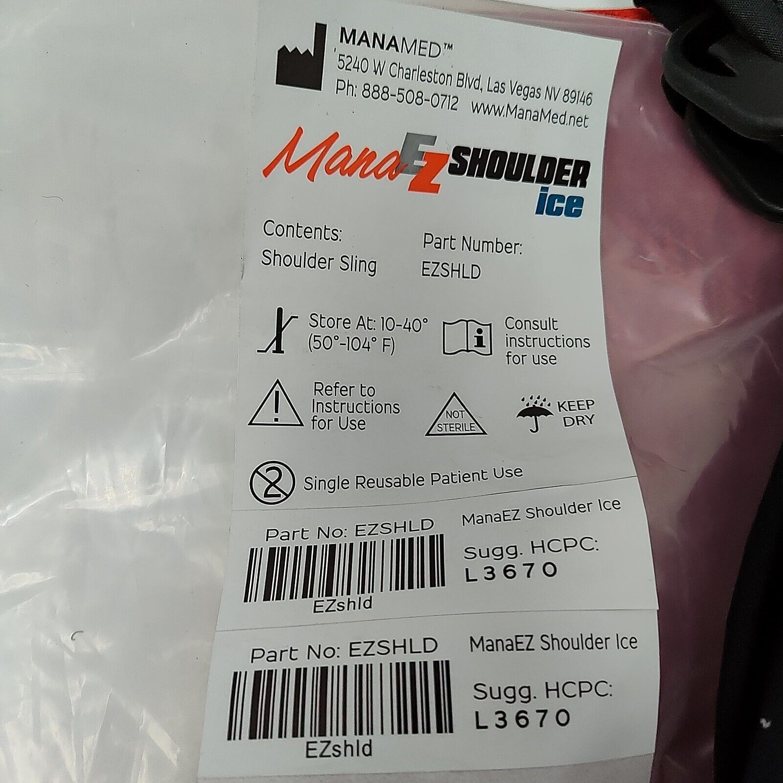 ManaEZ Ice Shoulder Sling Wrap Baseball Softball New Cold EZSHLD Sling Item image 2