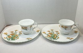 Crown Staffordshire Devon Orange Floral Bone China Snack Plate and Cup Set of 2 - £17.58 GBP