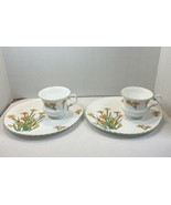Crown Staffordshire Devon Orange Floral Bone China Snack Plate and Cup S... - £17.39 GBP