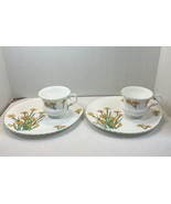 Crown Staffordshire Devon Orange Floral Bone China Snack Plate and Cup S... - $17.60