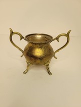 Vintage 3&quot; Brass Silver Plated Lining Claw Feet Horn Handles Cauldron De... - $39.59