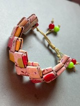 Red Yellow Green.&amp; White Handmade Recycled Paper Adjustable Bracelet - 10 inches - £9.78 GBP