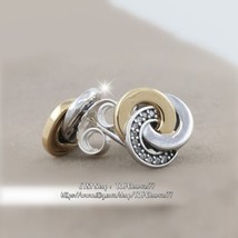 Two Tone Interlinked Circles With Clear CZ and Gold-plated Stud Earrings - £13.18 GBP