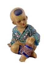 Seated Asian Figure In Jeweled Clothes 7 Inches Tall Vintage Figurine - $23.36