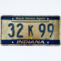  United States Indiana Back Home Again Passenger License Plate 32 K 99 - $263.65 MXN
