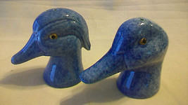 Ceramic Geese Ducks Salt &amp; Pepper Shakers, Blue Speckled Color - $28.50