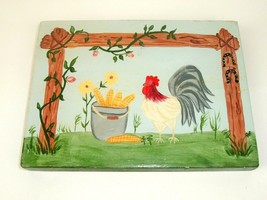 Vtg Handmade Rooster/Chicken Wood Plaque Country Farmhouse folk art handpainted - £15.68 GBP