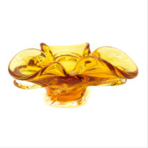 Vintage Orange Yellow Amber Art Glass Folded Edge Candy Dish Bowl Heavy 8&quot; - £31.51 GBP