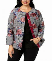 Alfani Ladies Plus Size Printed Metallic Four-Button Blazer Houndstooth Size 1X - £43.06 GBP